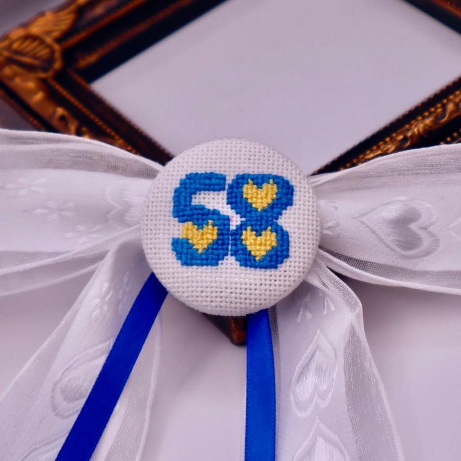 【番号オーダー可能】横浜DeNAベイスターズ風カラー　くるみボタンのヘアリボン　クロスステッチ刺繍 | 2枚目